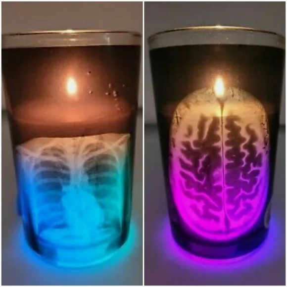 2X COLOR CHANGING BRAIN RIB CAGE SKELTON HALLOWEEN CANDLES - Picture 1 of 10